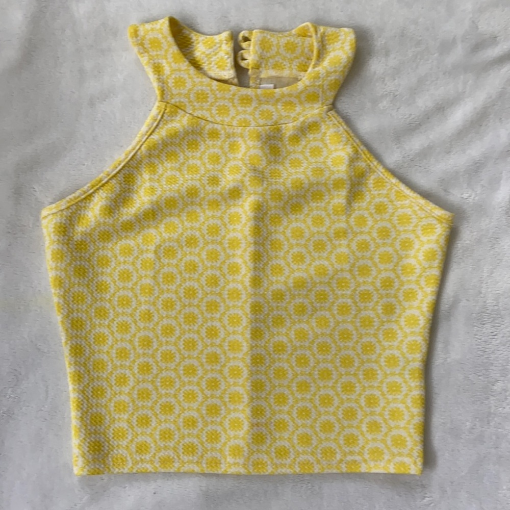 Yellow patterned crop top xs